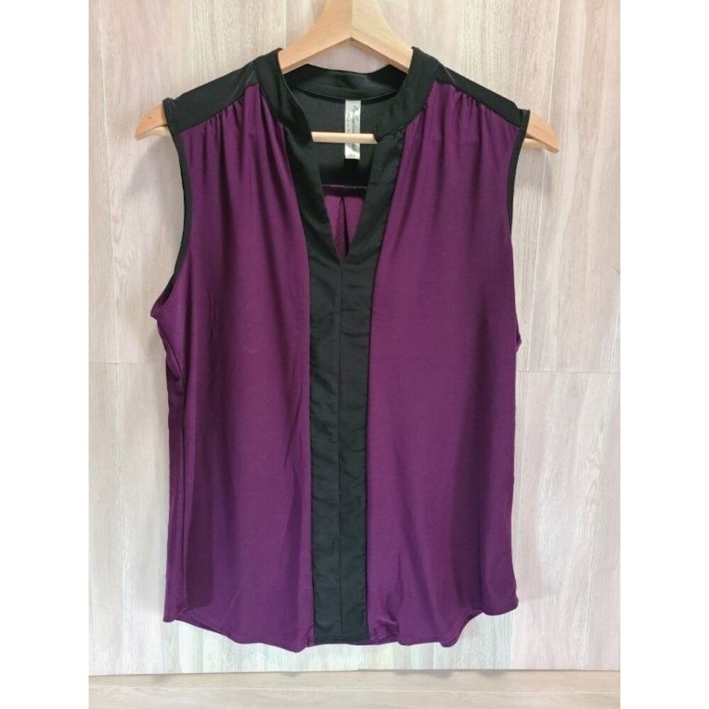 PerSeption Women PM Petite Sleeveless Blouse Purple Black Stretch Career Top